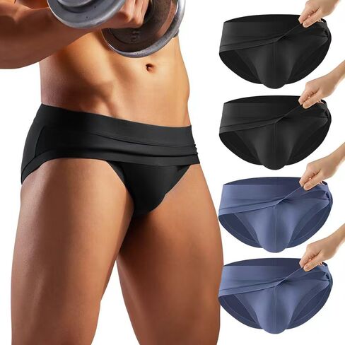 Hgn Men's Narrow-Edge High-Cut Briefs – 4 Pack Breathable Viscose Fitness Underwear in Saudi Arabia