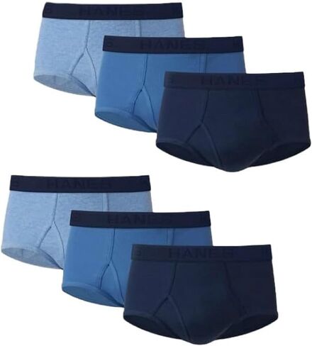 ملابس داخلية قطنية بدون علامات للرجال من Hanes (عبوة من 6 قطع)، أزرق متنوع، متوسط in Kuwait