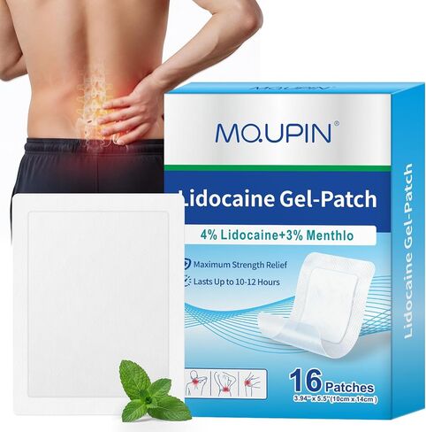 16Pcs Lidocaine Patches, 4% Lidocaine & 3% Menthol - Maximum Strength, Waterproof Patch with Auxiliary Adhesive Layer (12 Non-Woven + 4 PU Film) for Back, Neck, Shoulder, Joint & Muscle Discomfort in Saudi Arabia