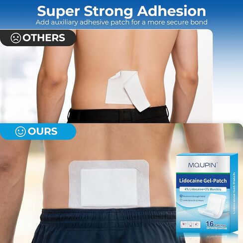 16Pcs Lidocaine Patches, 4% Lidocaine & 3% Menthol - Maximum Strength, Waterproof Patch with Auxiliary Adhesive Layer (12 Non-Woven + 4 PU Film) for Back, Neck, Shoulder, Joint & Muscle Discomfort in Saudi Arabia