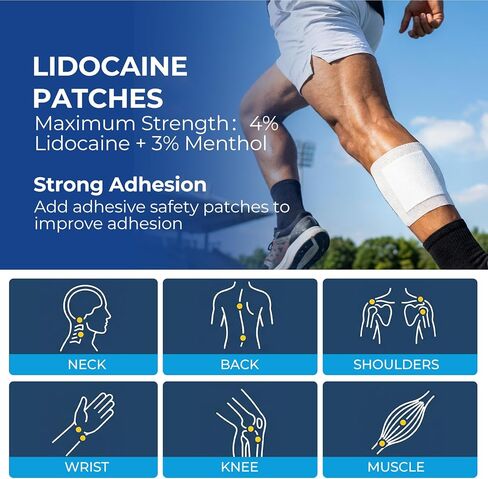 16Pcs Lidocaine Patches, 4% Lidocaine & 3% Menthol - Maximum Strength, Waterproof Patch with Auxiliary Adhesive Layer (12 Non-Woven + 4 PU Film) for Back, Neck, Shoulder, Joint & Muscle Discomfort in Saudi Arabia