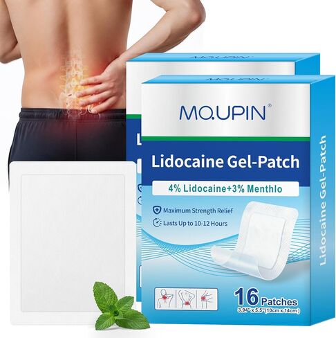 32Pcs Lidocaine Patches, 4% Lidocaine & 3% Menthol - Maximum Strength, Waterproof Patch with Auxiliary Adhesive Layer (24 Non-Woven + 8 PU Film) for Back, Neck, Shoulder, Joint & Muscle Discomfort in Saudi Arabia