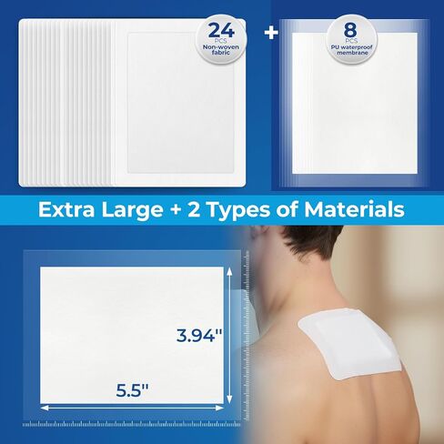 32Pcs Lidocaine Patches, 4% Lidocaine & 3% Menthol - Maximum Strength, Waterproof Patch with Auxiliary Adhesive Layer (24 Non-Woven + 8 PU Film) for Back, Neck, Shoulder, Joint & Muscle Discomfort in Saudi Arabia