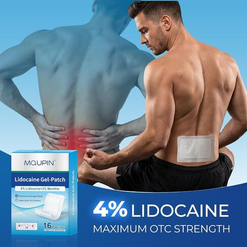 32Pcs Lidocaine Patches, 4% Lidocaine & 3% Menthol - Maximum Strength, Waterproof Patch with Auxiliary Adhesive Layer (24 Non-Woven + 8 PU Film) for Back, Neck, Shoulder, Joint & Muscle Discomfort in Saudi Arabia