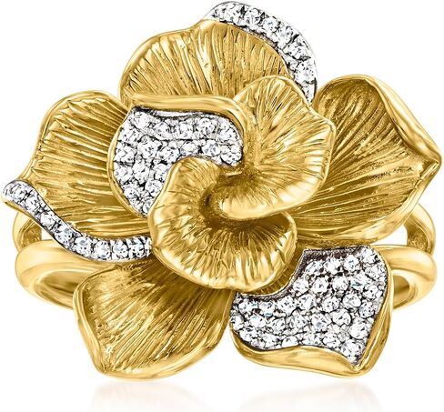 Ross-Simons 0.14 ct. t.w. Diamond Flower Ring in 18kt Gold Over Sterling in Kuwait