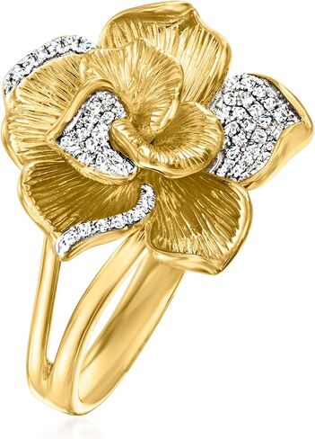 Ross-Simons 0.14 ct. t.w. Diamond Flower Ring in 18kt Gold Over Sterling in Kuwait
