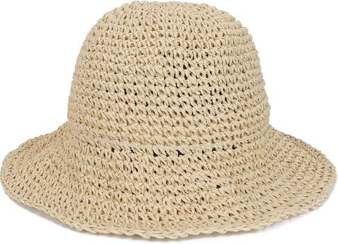 Womens Sun Hat Straw Bucket Hat Wide Brim Foldable Beach Hat Travel Summer Cap UPF 50+ in Saudi Arabia