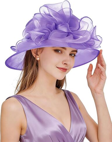 Z&X Organza Church Fascinator Wedding Tea Party Derby Hats for Women Flower Wide Brim Sun Hats in Saudi Arabia