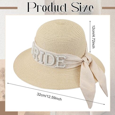 Bride Beach Hat Gift Sun Straw Floppy Hat Bridal Shower Bachelorette Gift for Women Wedding Engagement Party Beige in Kuwait