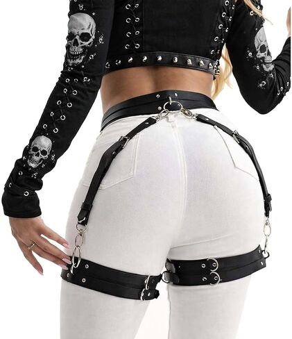 Women's Gothic Leather Thigh Harness – Adjustable Leg Garter Belt for Lingerie, Cosplay, Carnival & Punk Party Outfits in Kuwait