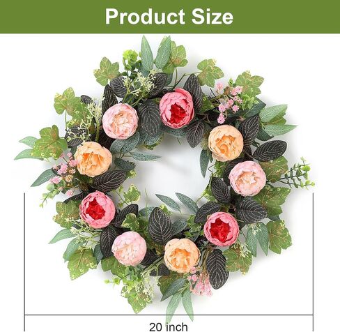 20" Peony Wreath for Front Door – Spring Summer Artificial Pink Peony Floral Wreath for Wall, Window, and Wedding Decor in Kuwait
