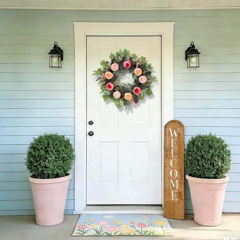 20" Peony Wreath for Front Door – Spring Summer Artificial Pink Peony Floral Wreath for Wall, Window, and Wedding Decor in Kuwait