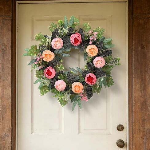 20" Peony Wreath for Front Door – Spring Summer Artificial Pink Peony Floral Wreath for Wall, Window, and Wedding Decor in Kuwait