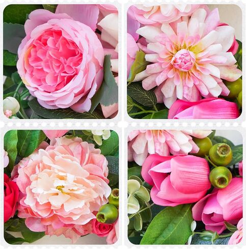 24 Inch Summer Wreaths for Front Door, Handcrafted Summer Wreath with Luxury Dahlias, Peony, Tulips & Roses, Summer Door Wreath for Holiday Farmhouse Indoor Outdoor Wall Home Decor in Saudi Arabia
