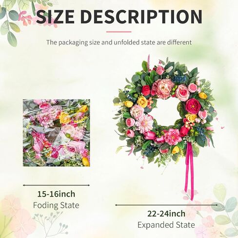 24 Inch Summer Wreaths for Front Door, Handcrafted Summer Wreath with Luxury Dahlias, Peony, Tulips & Roses, Summer Door Wreath for Holiday Farmhouse Indoor Outdoor Wall Home Decor in Saudi Arabia