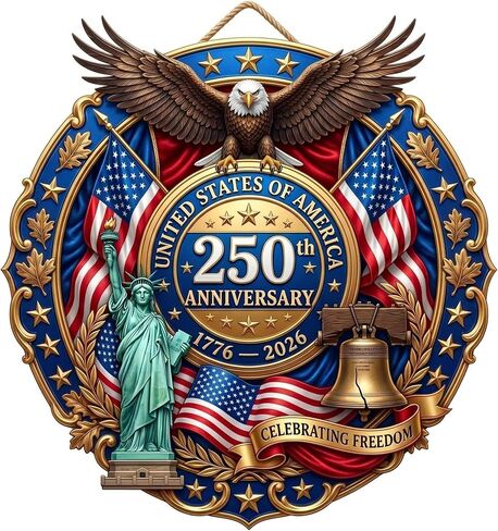 250th Anniversary Decorations for Home, Patriotic Door Sign, America 250th Birthday Decor, Fourth of July Decorations, USA 1776-2026 Hanging Wall Plaque, Patriotic Decorations for Front Door in Kuwait