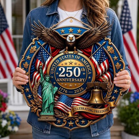 250th Anniversary Decorations for Home, Patriotic Door Sign, America 250th Birthday Decor, Fourth of July Decorations, USA 1776-2026 Hanging Wall Plaque, Patriotic Decorations for Front Door in Kuwait