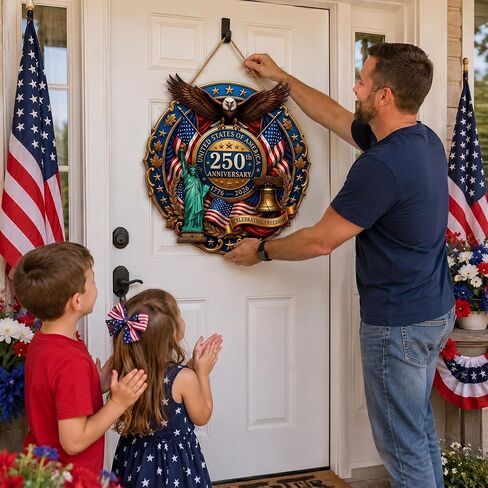 250th Anniversary Decorations for Home, Patriotic Door Sign, America 250th Birthday Decor, Fourth of July Decorations, USA 1776-2026 Hanging Wall Plaque, Patriotic Decorations for Front Door in Kuwait