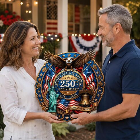 250th Anniversary Decorations for Home, Patriotic Door Sign, America 250th Birthday Decor, Fourth of July Decorations, USA 1776-2026 Hanging Wall Plaque, Patriotic Decorations for Front Door in Kuwait