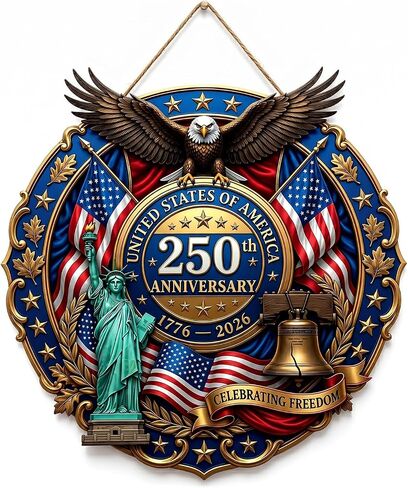 250th Anniversary Decorations for Home, Patriotic Door Sign, America 250th Birthday Decor, Fourth of July Decorations, USA 1776-2026 Hanging Wall Plaque, Patriotic Decorations for Front Door in Kuwait