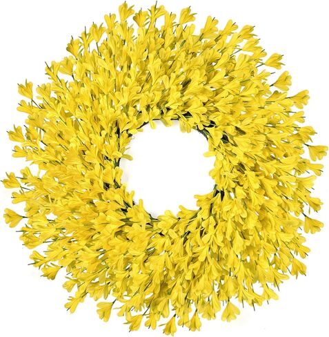 26 Inch Spring Wreaths for Front Door Large Easter Valentines Forsythia Floral Summer Spring Door Wreaths Outdoor All Season Spring Decorations for Home Porch Room Window Wall Farmhouse Decor (Yellow) in Saudi Arabia