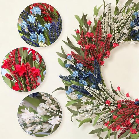 TEMPUS 24 Inch Artificial Wheat Wreath for Front Door, Handcrafted Red White Blue Patriotic Wreath with Willow Leaves, Americana Decor for Memorial Day, 4th of July, Independence Day, Summer Holiday in Saudi Arabia