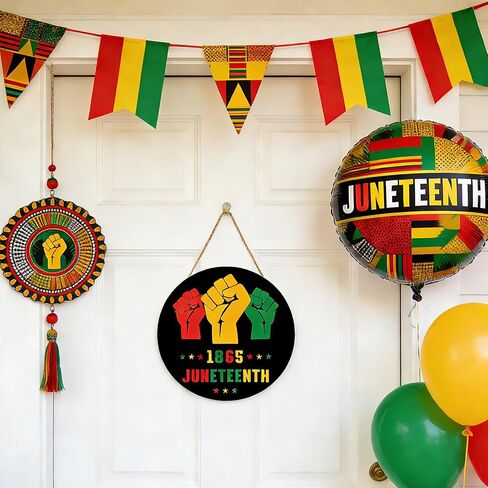 Juneteenth ديكورات الأبواب 1865 Juneteenth علامة معلقة أكاليل خشبية لشماعات الباب الأمامي لحفلة يوم الحرية الاحتفال بالمهرجان الأمريكي الأفريقي الشرفة ديكور المنزل الداخلي in Kuwait