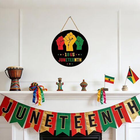 Juneteenth ديكورات الأبواب 1865 Juneteenth علامة معلقة أكاليل خشبية لشماعات الباب الأمامي لحفلة يوم الحرية الاحتفال بالمهرجان الأمريكي الأفريقي الشرفة ديكور المنزل الداخلي in Kuwait