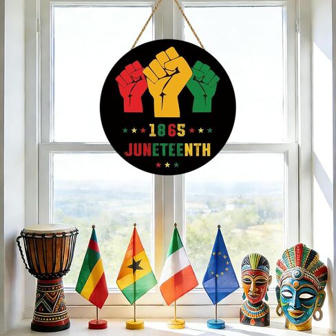 Juneteenth ديكورات الأبواب 1865 Juneteenth علامة معلقة أكاليل خشبية لشماعات الباب الأمامي لحفلة يوم الحرية الاحتفال بالمهرجان الأمريكي الأفريقي الشرفة ديكور المنزل الداخلي in Kuwait
