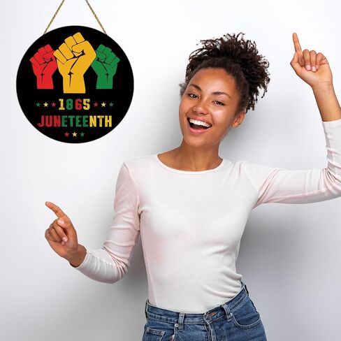 Juneteenth ديكورات الأبواب 1865 Juneteenth علامة معلقة أكاليل خشبية لشماعات الباب الأمامي لحفلة يوم الحرية الاحتفال بالمهرجان الأمريكي الأفريقي الشرفة ديكور المنزل الداخلي in Kuwait