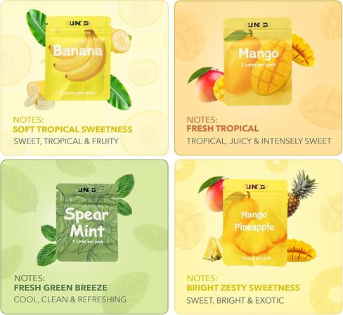 Plant-Based Citrus Flavors for Natural Habit Support. Includes 4 Packs with 12 cores in Mango, Banana, Mango Pineapple, and Spearmint in Kuwait