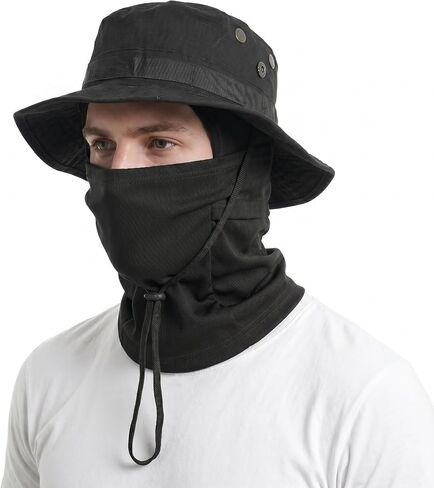 Pistha Sun Hats for Men with Balaclava Face Mask, UV Protection Bucket Hats for Mens Outdoor Fishing Safari Hiking in Kuwait