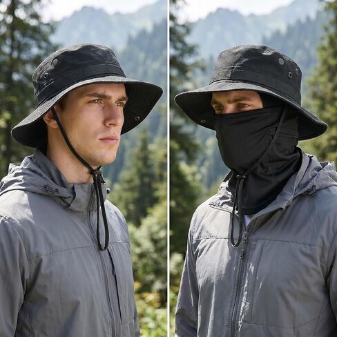 Pistha Sun Hats for Men with Balaclava Face Mask, UV Protection Bucket Hats for Mens Outdoor Fishing Safari Hiking in Kuwait
