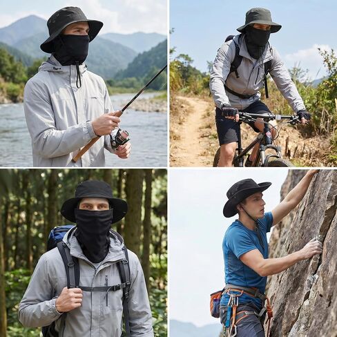 Pistha Sun Hats for Men with Balaclava Face Mask, UV Protection Bucket Hats for Mens Outdoor Fishing Safari Hiking in Kuwait