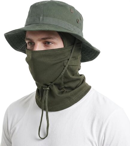 Pistha Sun Hats for Men with Balaclava Face Mask, UV Protection Bucket Hats for Mens Outdoor Fishing Safari Hiking in Kuwait