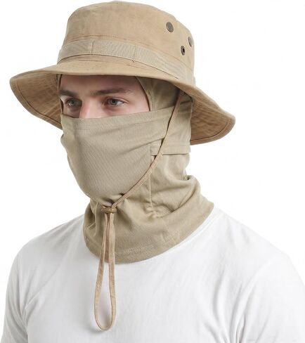 Pistha Sun Hats for Men with Balaclava Face Mask, UV Protection Bucket Hats for Mens Outdoor Fishing Safari Hiking in Kuwait