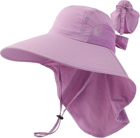 Women Sun Hat with Ponytail Hole, Neck Flap UV-Protection UPF50+ Wide-Brim Breathable Mesh Fishing Hiking Gardening in Kuwait