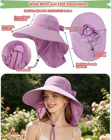 Women Sun Hat with Ponytail Hole, Neck Flap UV-Protection UPF50+ Wide-Brim Breathable Mesh Fishing Hiking Gardening in Kuwait