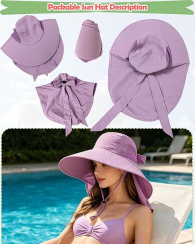 Women Sun Hat with Ponytail Hole, Neck Flap UV-Protection UPF50+ Wide-Brim Breathable Mesh Fishing Hiking Gardening in Kuwait