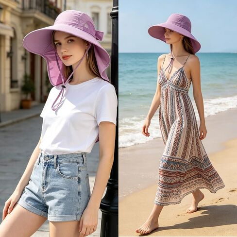 Women Sun Hat with Ponytail Hole, Neck Flap UV-Protection UPF50+ Wide-Brim Breathable Mesh Fishing Hiking Gardening in Kuwait