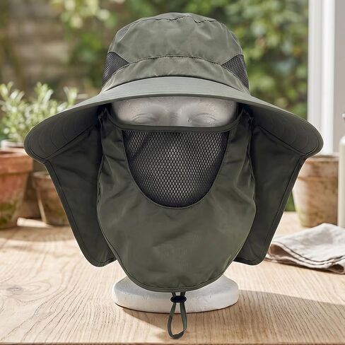 Outdoor Mesh Sun Hat for Men Women, UPF 50+ Wide Brim Fishing Hat with Neck Flap, Summer UV Protection Hat(Army Green) in Kuwait