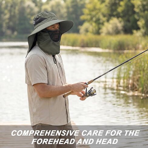 Outdoor Mesh Sun Hat for Men Women, UPF 50+ Wide Brim Fishing Hat with Neck Flap, Summer UV Protection Hat(Army Green) in Kuwait