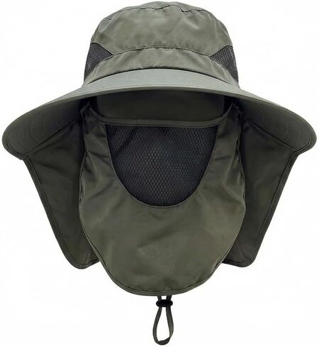 Outdoor Mesh Sun Hat for Men Women, UPF 50+ Wide Brim Fishing Hat with Neck Flap, Summer UV Protection Hat(Army Green) in Kuwait