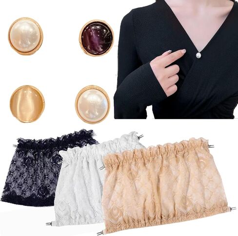 7Pcs Lace Cleavage Cover Up for Low Neckline,Modesty Panel for Women,Clip On Mock Camisole Snap to Bra Insert in Saudi Arabia