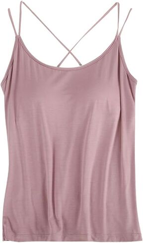 Built in Bra Camisole for Women Soft Modal Cotton Tank Top Criss Cross Spaghetti Strap Cami Breathable Lounge & Sleepwear Top in Saudi Arabia