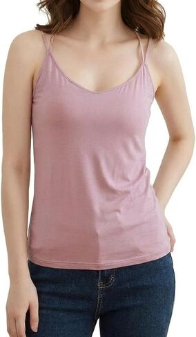 Built in Bra Camisole for Women Soft Modal Cotton Tank Top Criss Cross Spaghetti Strap Cami Breathable Lounge & Sleepwear Top in Saudi Arabia
