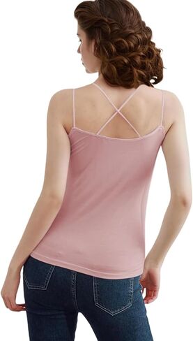 Built in Bra Camisole for Women Soft Modal Cotton Tank Top Criss Cross Spaghetti Strap Cami Breathable Lounge & Sleepwear Top in Saudi Arabia