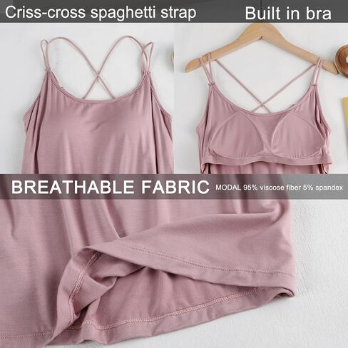 Built in Bra Camisole for Women Soft Modal Cotton Tank Top Criss Cross Spaghetti Strap Cami Breathable Lounge & Sleepwear Top in Saudi Arabia