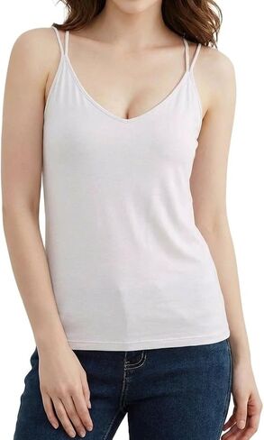 Built in Bra Camisole for Women Soft Modal Cotton Tank Top Criss Cross Spaghetti Strap Cami Breathable Lounge & Sleepwear Top in Saudi Arabia