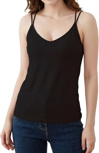 Built in Bra Camisole for Women Soft Modal Cotton Tank Top Criss Cross Spaghetti Strap Cami Breathable Lounge & Sleepwear Top in Saudi Arabia